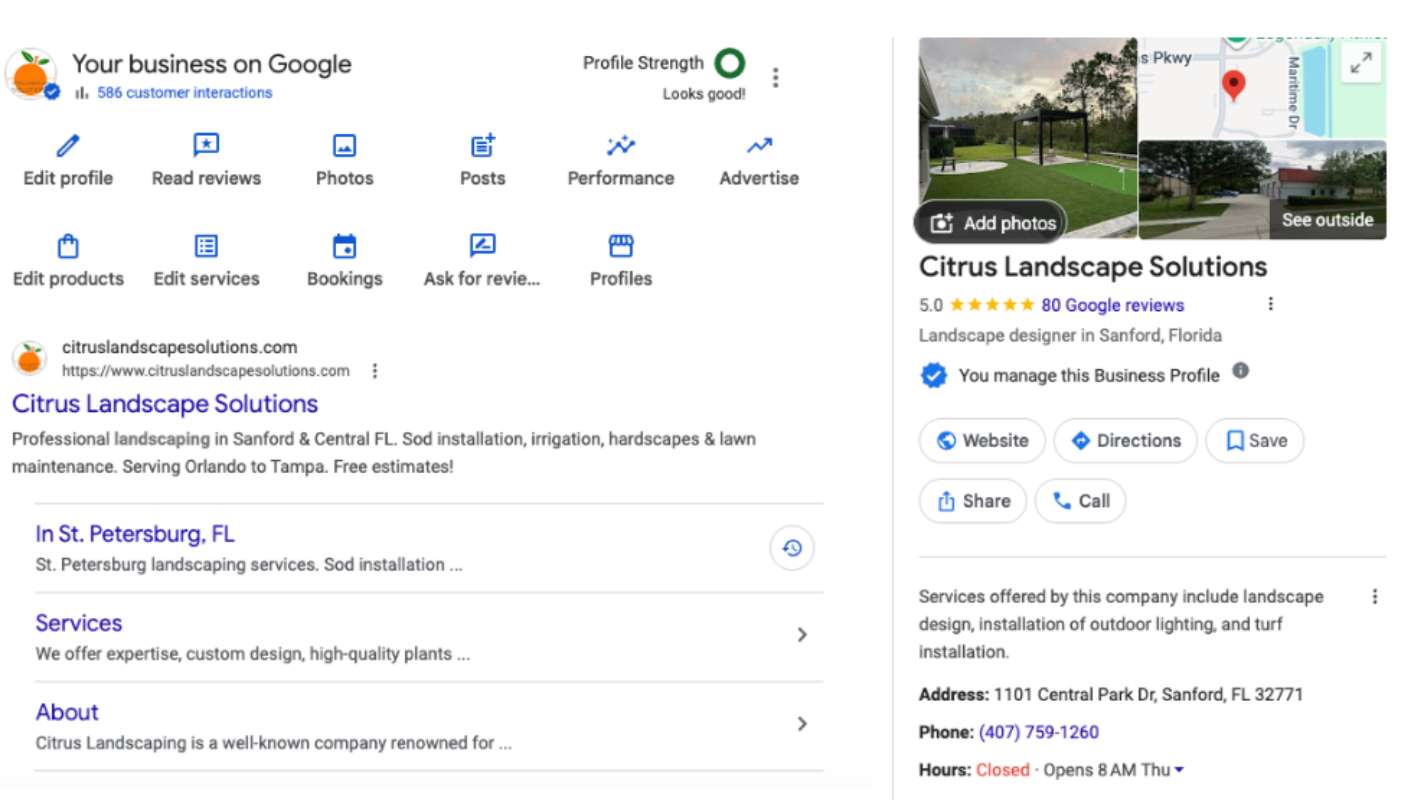 Inside view of a fully optimized Google Business Profile dashboard managed by REK Marketing