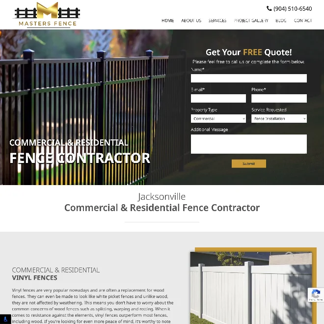Website for Masters Fence Contracting