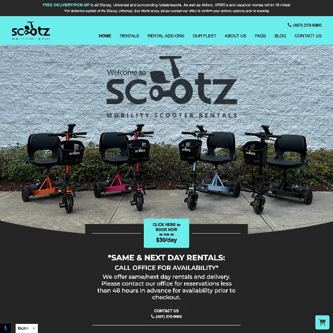 Website for Scootz Mobility Scooter Rentals
