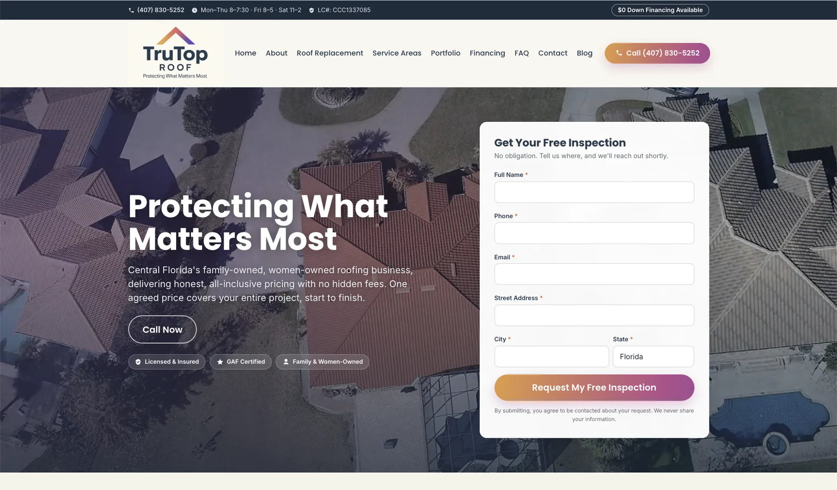 TruTop Roof website design